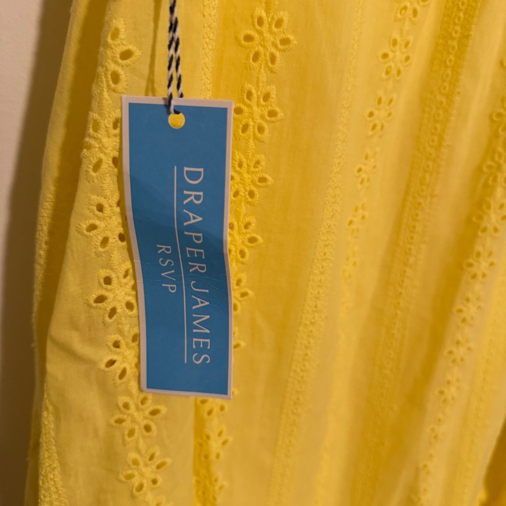 Draper James RSVP Yellow Eyelet Sleeveless Ruffle Mini Dress Womens Size Medium - Picture 4 of 4